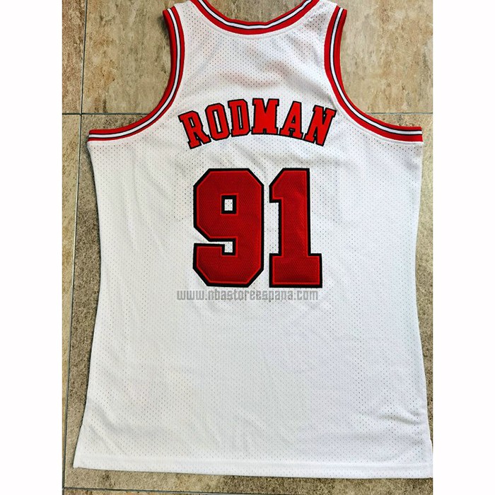 Camiseta Chicago Bulls Dennis Rodman NO 91 Mitchell & Ness 1997-98 Blanco